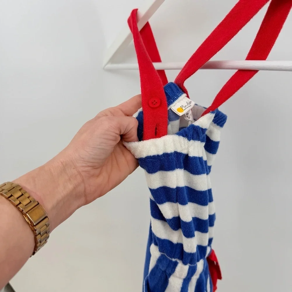 Mini Boden Red, Blue and White Towelling Striped Romper Playsuit French Terry